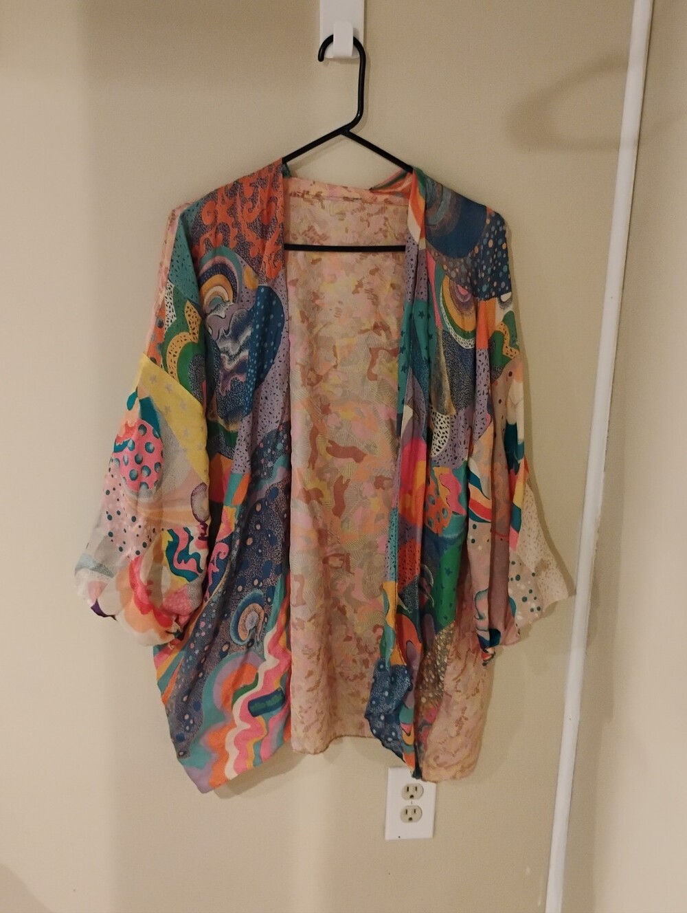 Vintage 1970s Nik Nik Open Style Mixed Print Psychedelic Kimono Robe